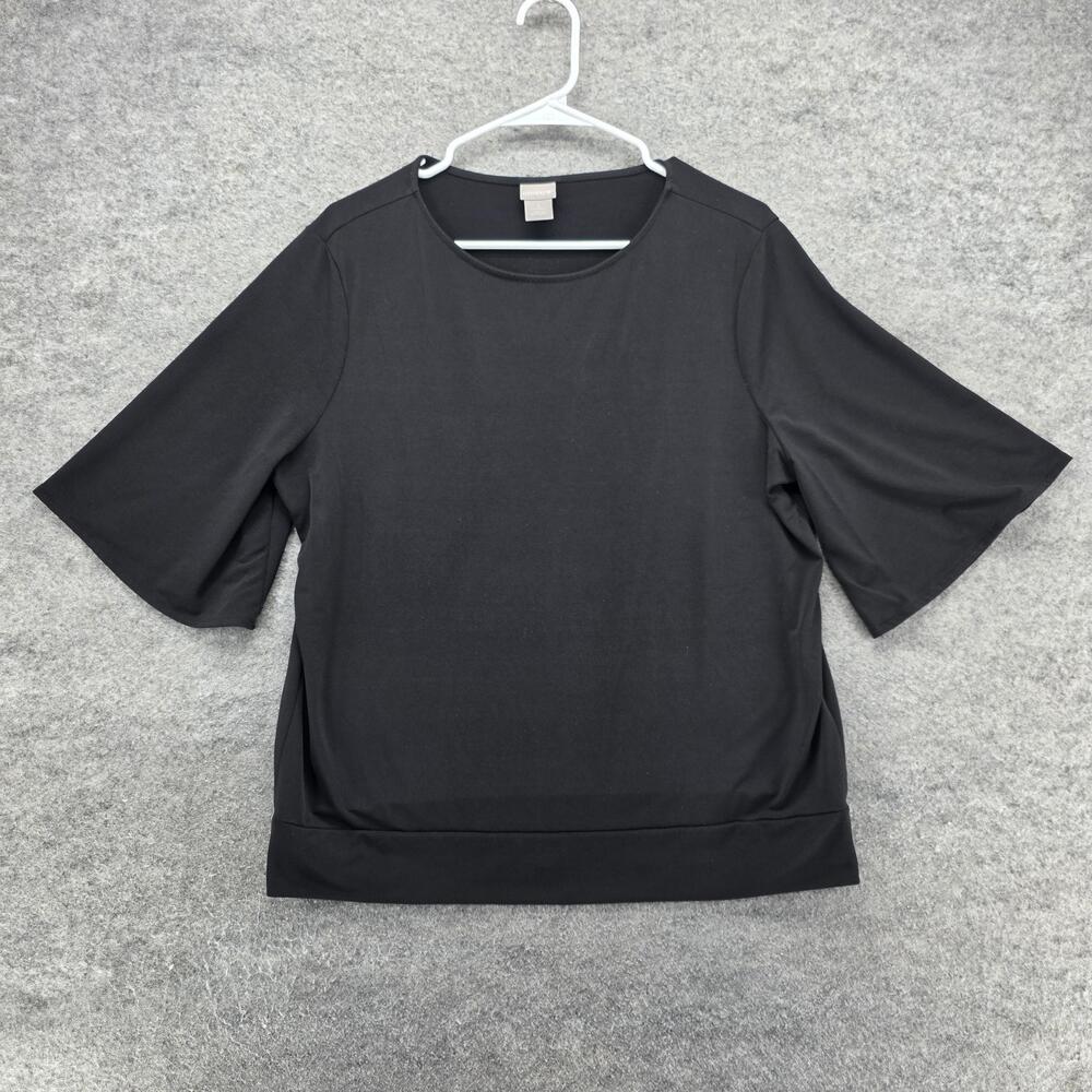 Chicos Shirt Womens Large Black Short Sleeve Stretch Crew Neck Top Blouse